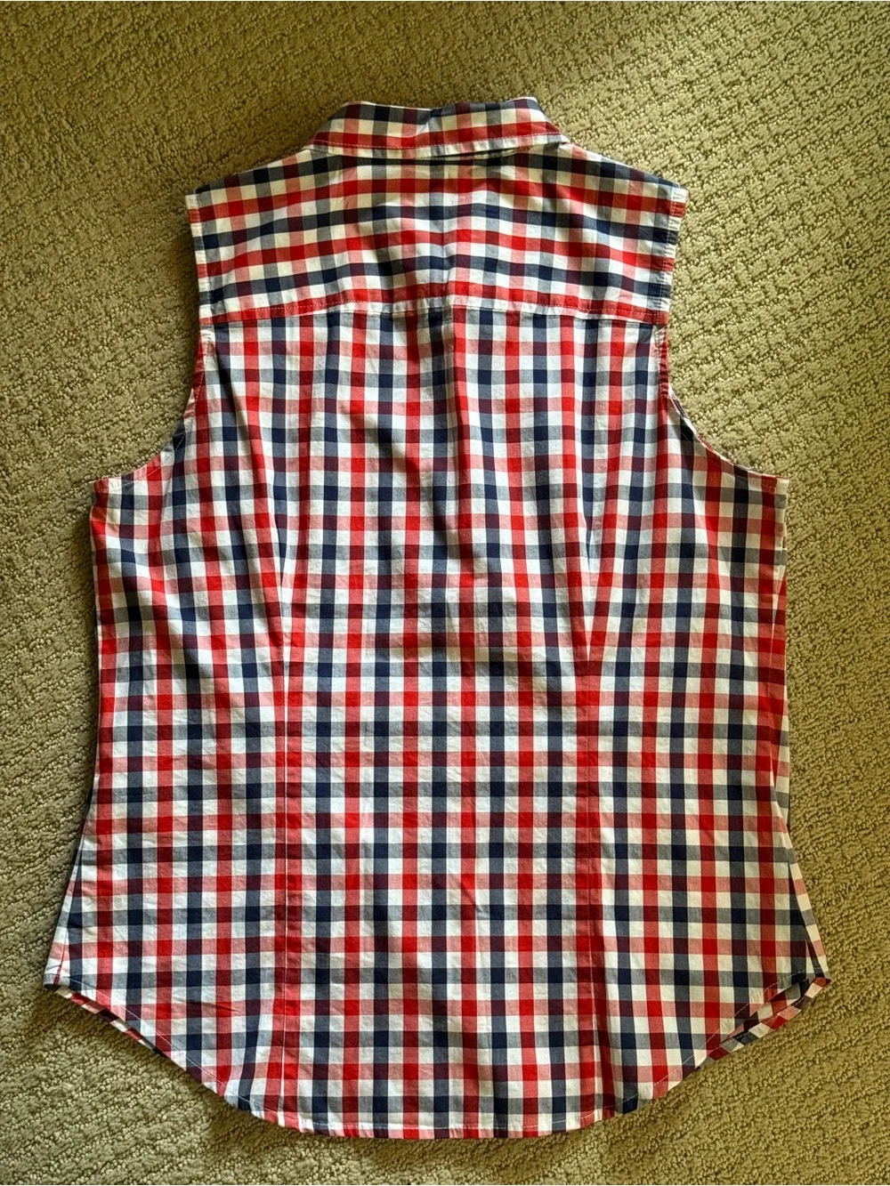 J. Crew Kids Red White and Blue Gingham Sleeveless Button-Up Top